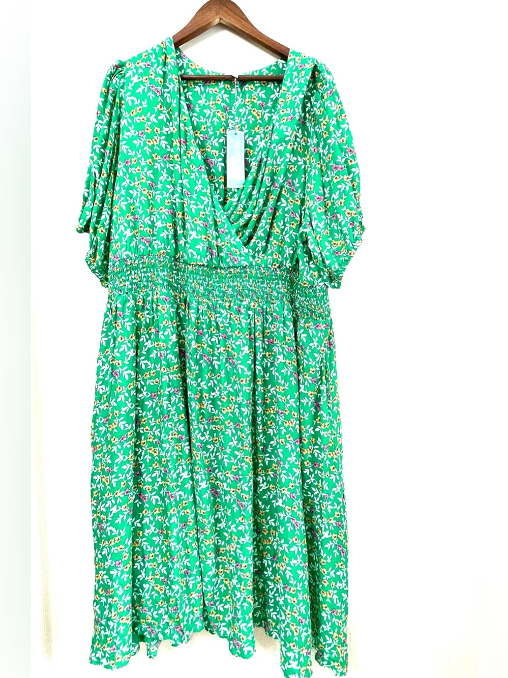Draper James Plus Size 3x Smocked Green Floral Midi Dress NWT